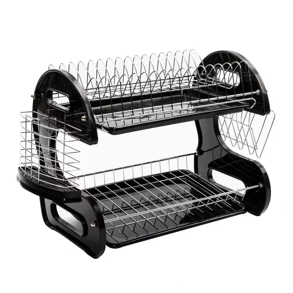 

2-Tier Dish Drying Rack Stainless Steel Drainer Kitchen Storage Space Saver NEW