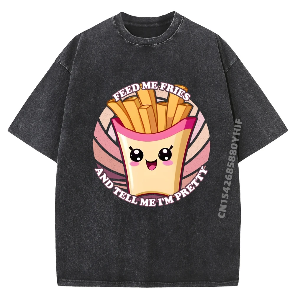 

Feed Me Fries And Tell Me I M Pretty Cute Kawaii Brand T Shirt Мужская футболка с графическим рисунком Большие размеры Крутая стираная рубашка в стиле фанк