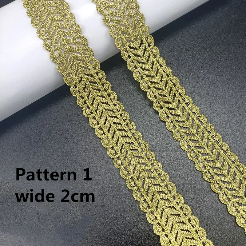 1Yards Golden Polyester Embroidery Ribbon Lace Fabric Collar Trim Dress Curtains Hat DIY Sewing Decor