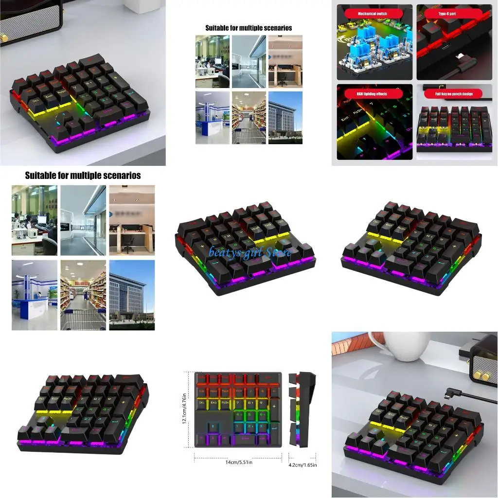 

C7AB HOT Swappable 33Key Механическая номера с номером с режимом освещения RGBS USB Подключения ERGOMONICAL для эффективного