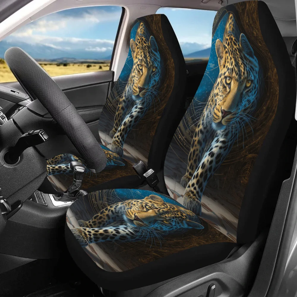 Lot de 2 housses de siège auto « Starry Leopard Majesty », adaptées à tous, conçues pour s'adapter aux sièges avant et aux SUV, améliorant votre conduite.