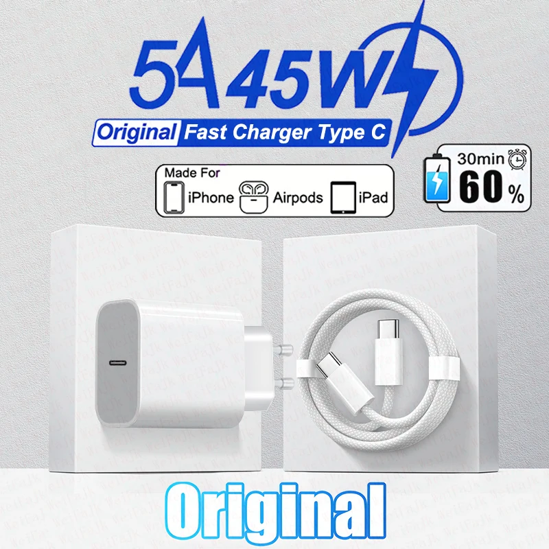 Original PD 45W Type C Charger For Apple iPhone 17 16 15 14 13 12 Pro Max Plus Samsungs S24 S23 Ultr
