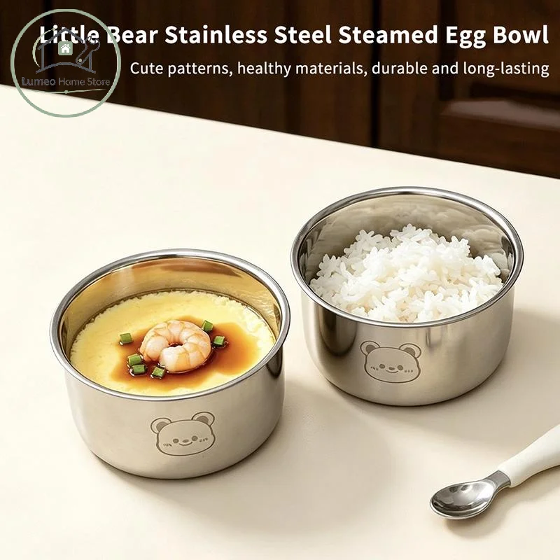 Stainless Steel Egg Steaming Bowl Cute Bear Engraved Food Grade Durable For Kids