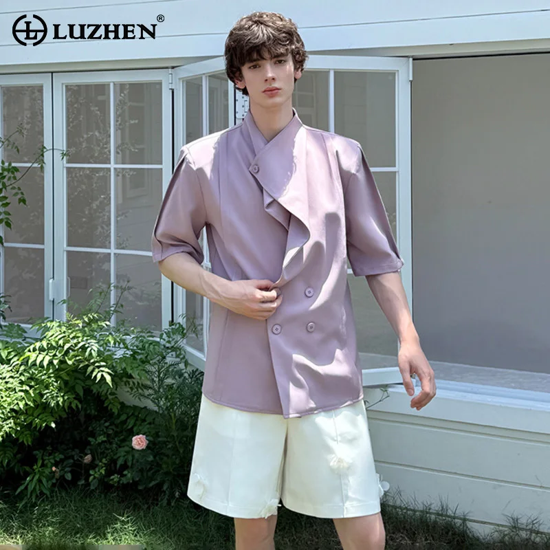 

LUZHEN Luxury Elegant Solid Color Short Sleeve Shirts Men's 2025 Summer High Quality French Handsome Loose Casual Clothes JY3148