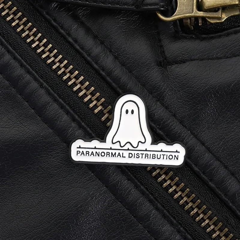 Paranormal Distribution Ghost Pin Black White Enamel Brooch Statistics Major Humor for Science Students Casual
