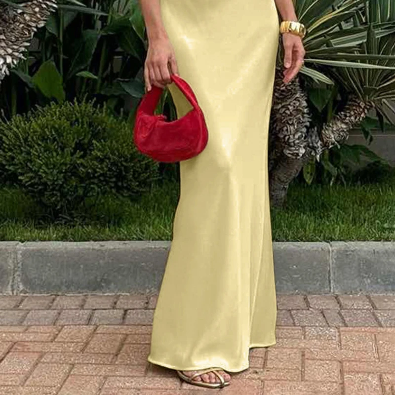 Tornova Sation Yellow Long Skirt For Women Sexy Bodycon High Waist Elegant Draped 2025 New Commuting Skirts Solid Summer Fashion