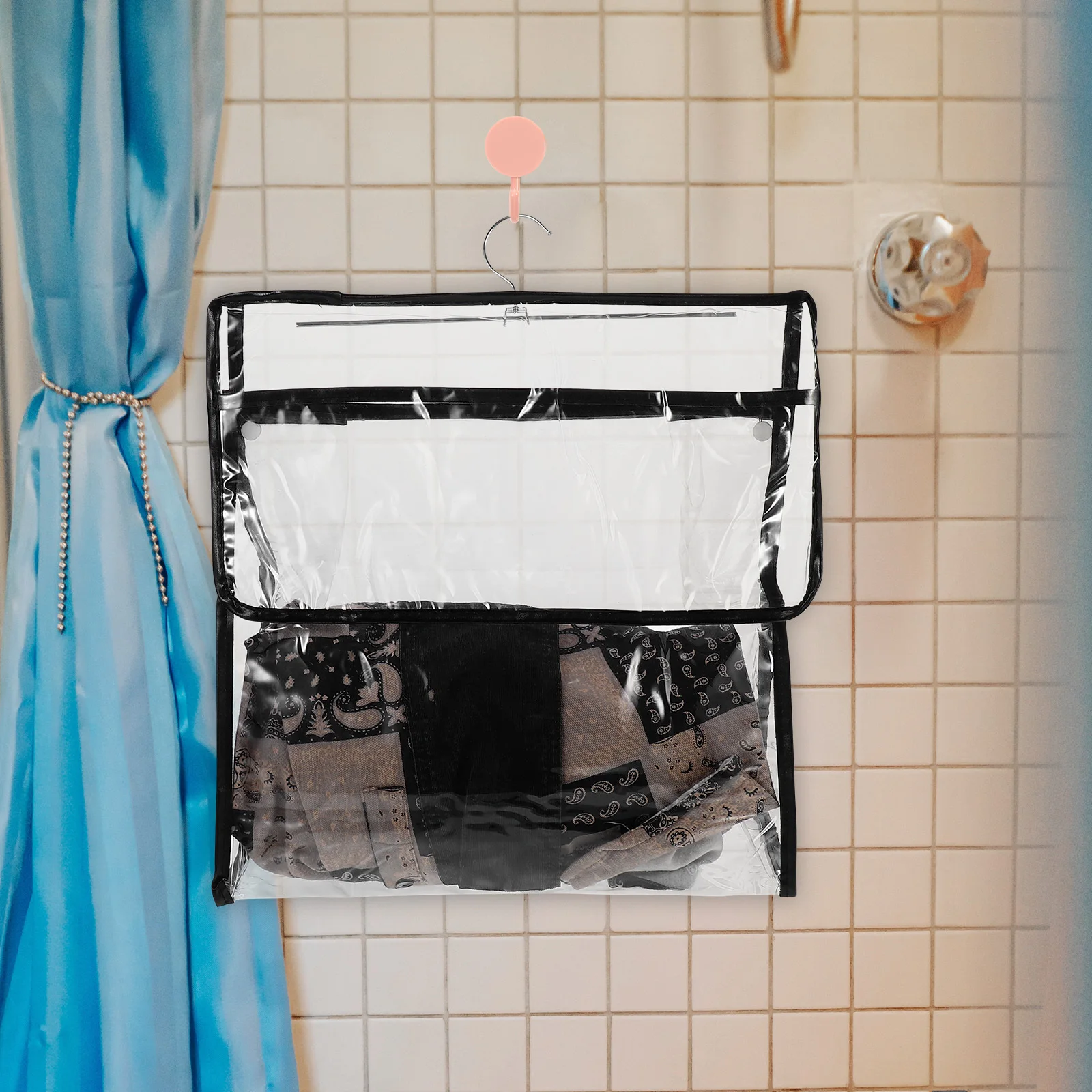 

1 pc Bathroom Hanging Bag Transparent Storage Organizer Snap Button Heavy Duty Seams Large Hook For Home Kitchen Dorm Hotel