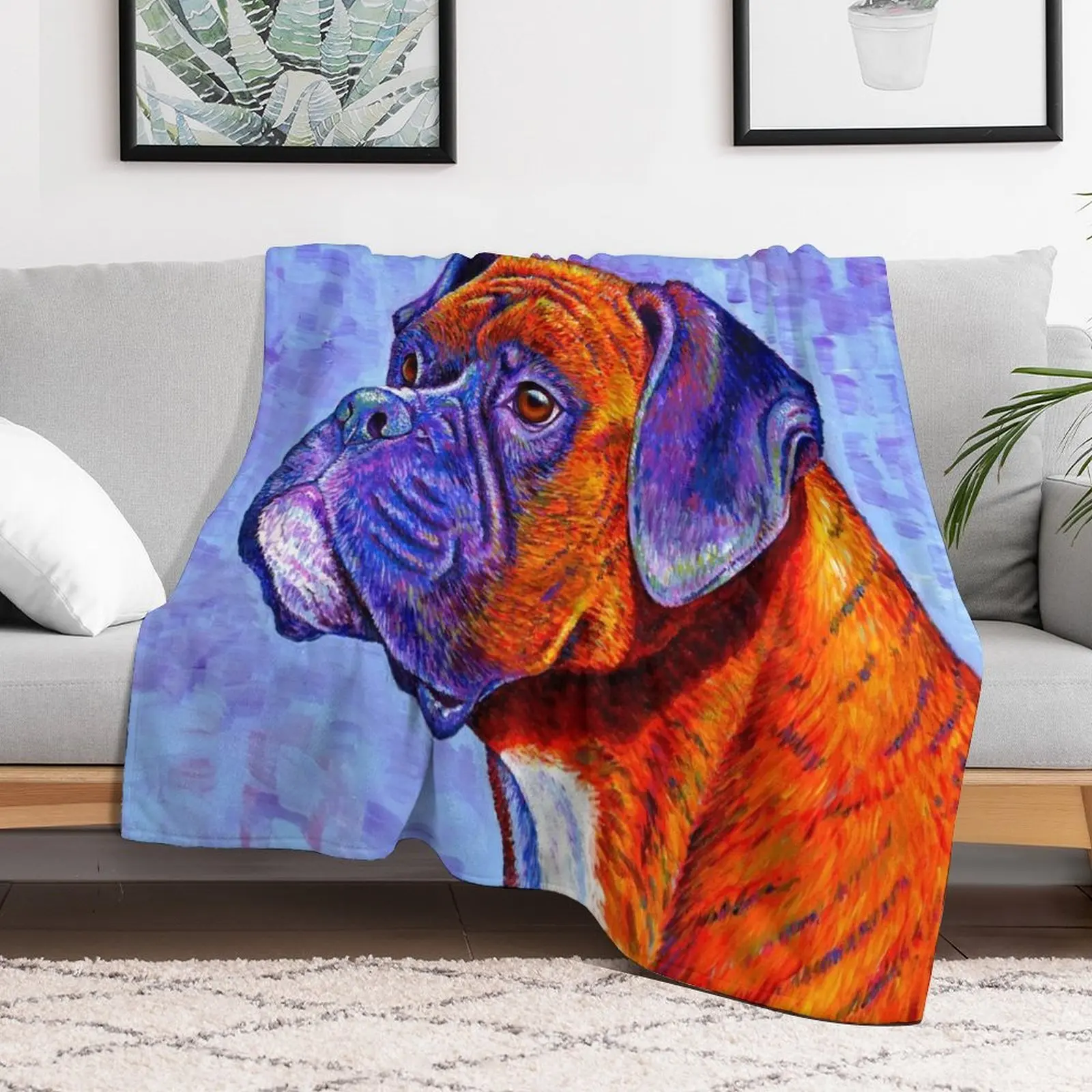 Devoted Guardian - Colorful Brindle Boxer Dog Throw Blanket for winter Tourist for sofa Blankets