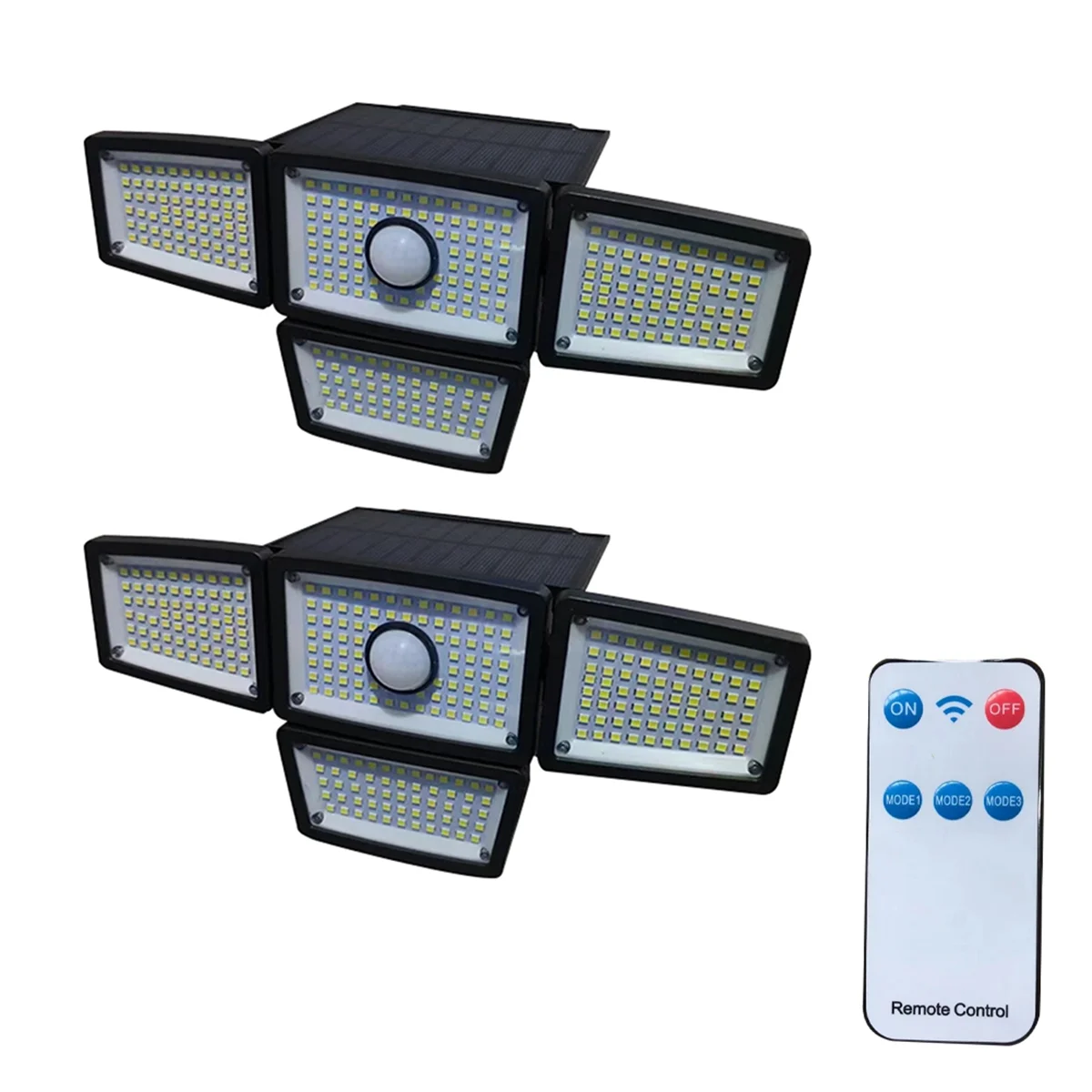 

A06T-2Pcs Solar Outdoor Lights IP65 Waterproof Motion Sensor Outdoor Lights 4 Heads Solar Flood Wall