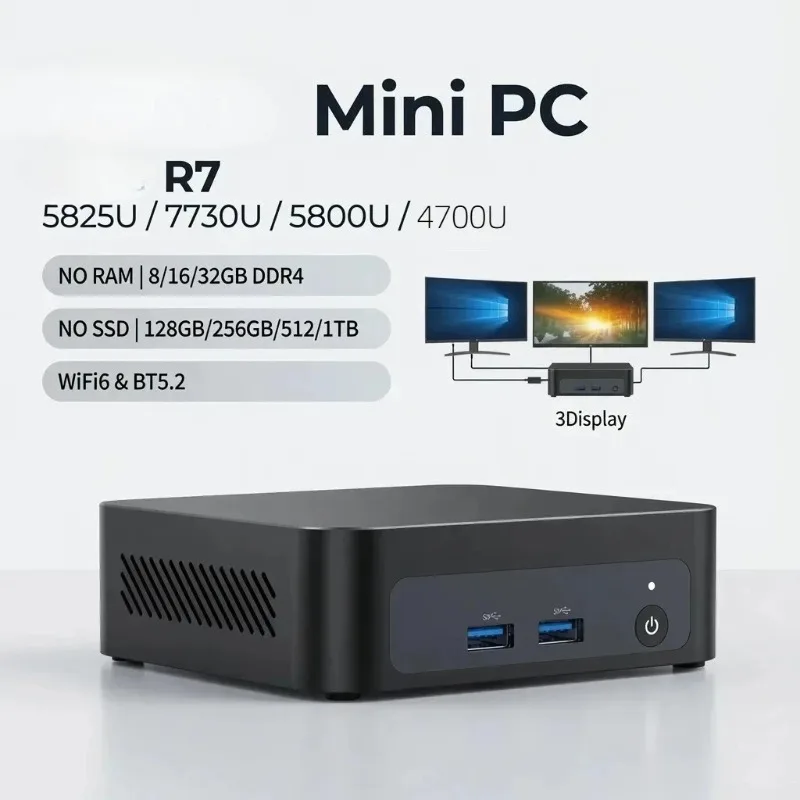 High Performance Metal Palm Gamer Mini PC  Ryzen 7 7730U 5825U 5800U 4700U Office PC  Mini Computer NVMe DDR4WiFi6 BT5.2 0