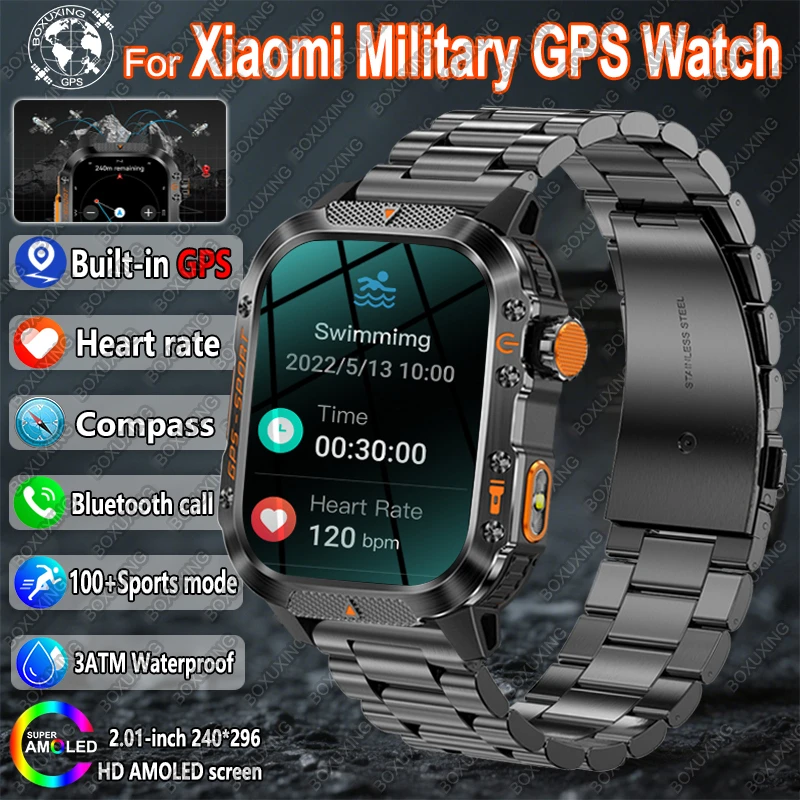 

Смарт-часы с GPS военного класса для мужчин для Xiaomi 3ATM, водонепроницаемый компас, встроенный GPS, пульсометр, Bluetooth-вызов, спортивные умные часы