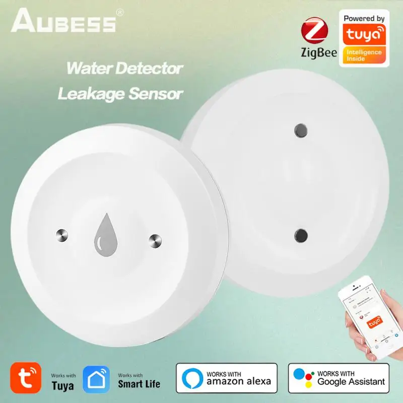 Tuya Zigbee Water Sensor Smart Life Water Leakage Monitoring Flood Immersion Sensor APP Work With Zigbee Automation Tap Valve