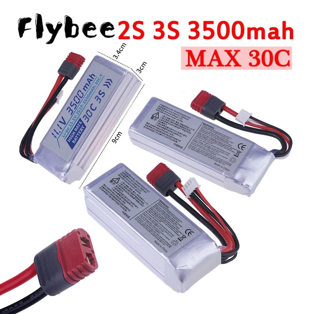 3500MAH 30C 7.4V 11.1V Lipo Battery 2S 3S With T PLUG For MJX Hyper Go H16H H16E 16207 16208 16209 16210 1/16 RC Car R/C Drone
