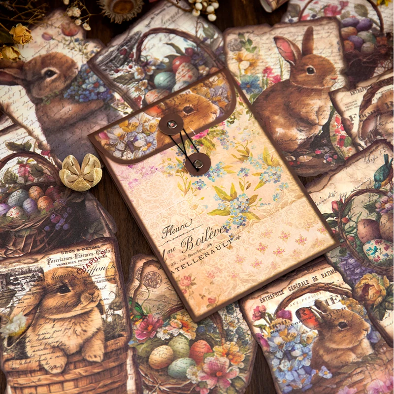 Journamm 30pcs/pack Vintage Scrapbook Materials Paper Flower Bunny Collage Stationery DIY Junk Journal Planner Decor Craft Paper