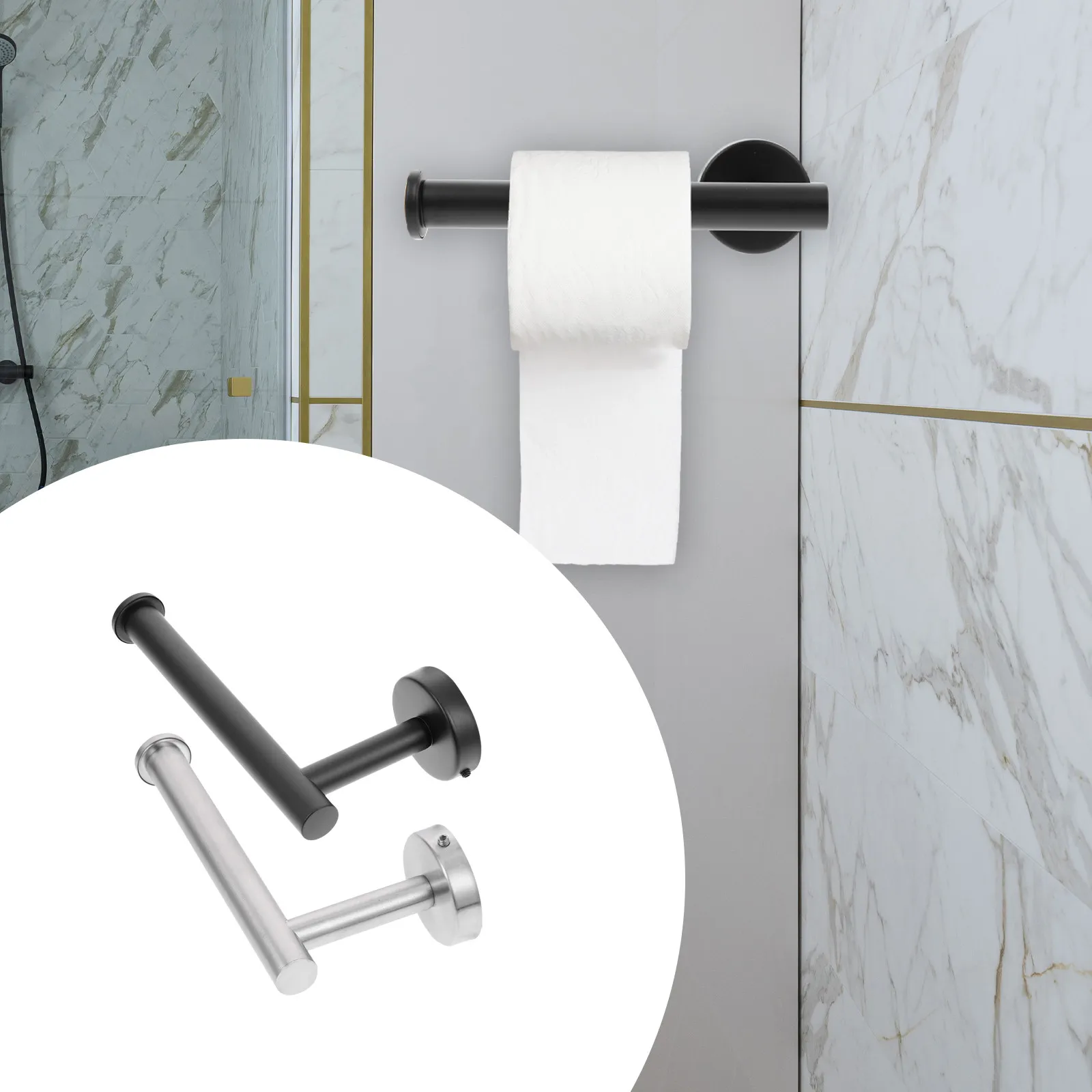 

2pcs Stainless Steel Hook Towel Holder Wall Mounted Bathroom Kitchen Tissue Rack Roll Paper Shelf Compact Towel Storage