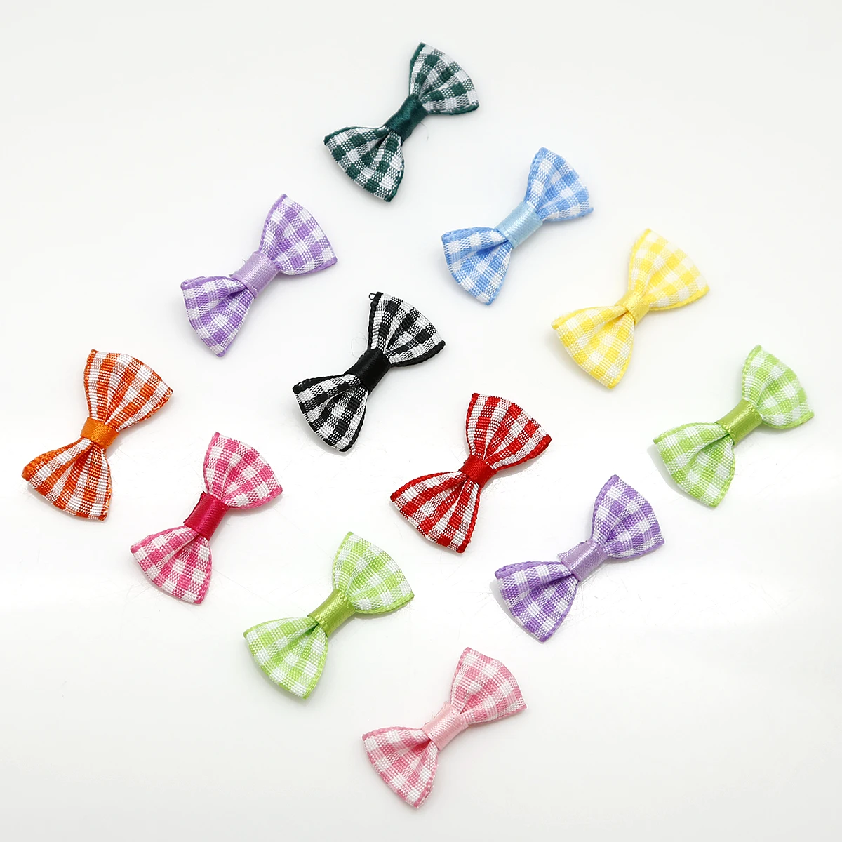 25/50pcs 3x1.5cm Mini Beautiful Colorful Plaid Bow Satin Ribbon Bowknot For DIY Girl Hairpins&Garment Decoration Craft Accessory