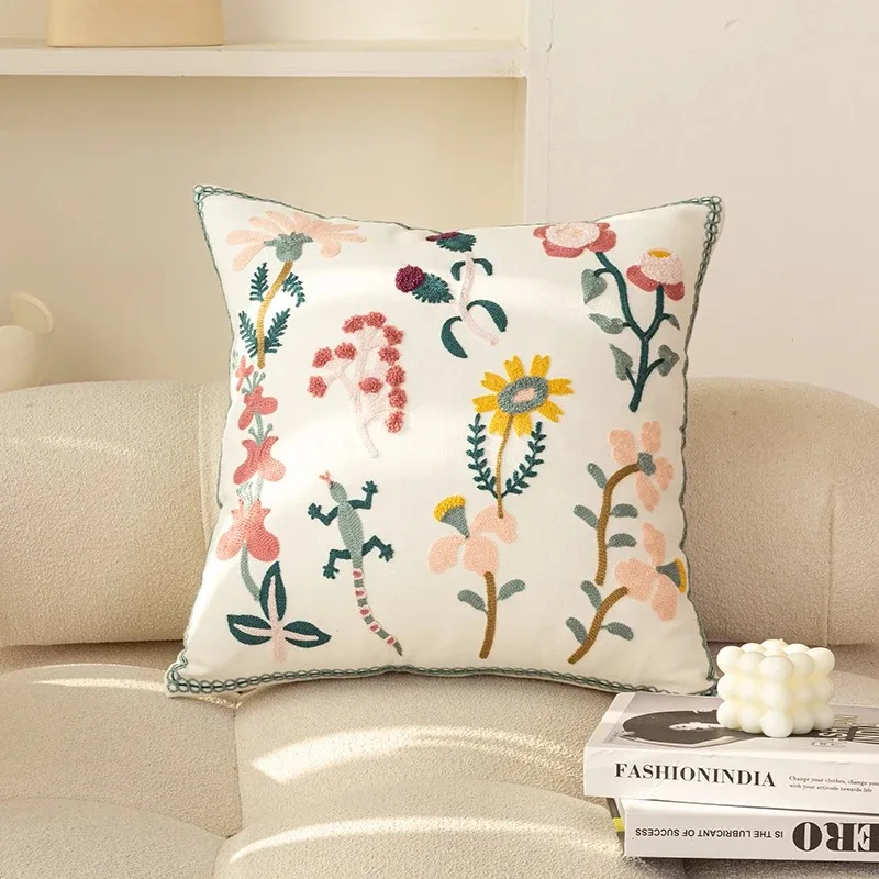 Schicker, floraler, geometrischer Kissenbezug, Stickerei-Kissenbezug für Wohnzimmer, weicher Kissenbezug, Sofa-Dekoration, 45 x 45 cm – Detail 2