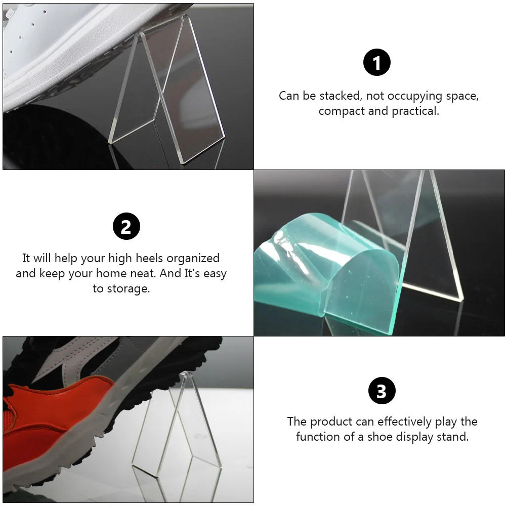 

4pcs Heel Display Rack Acrylic V type Storage Stands Lightweight Shoe Shoe Display Holders ganizer Portable Home Sneakers