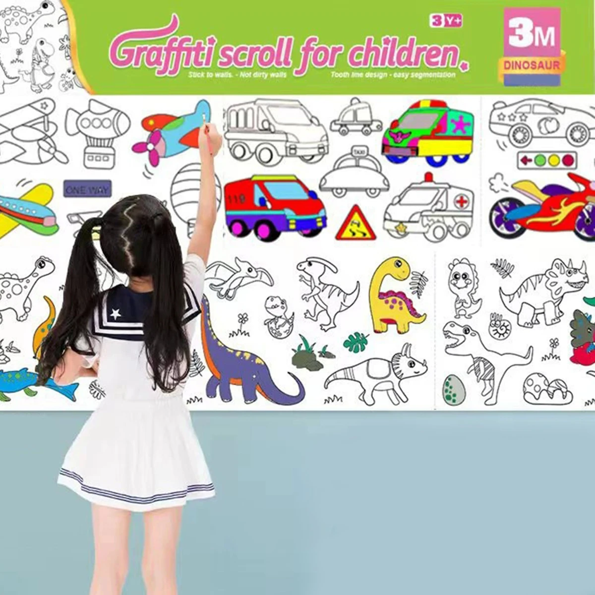 3M Children Puzzle Doodle Scroll Childrens Drawing Roll DIY Coloring Paper Roll Color Filling Graffiti Paper-cut Painting School