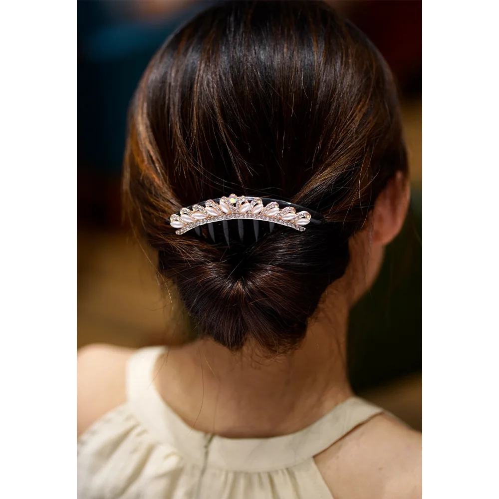 7 Teeth Hair Comb Hairpin Lady Bow Rhinestone Hairpin Metal Hair Stick Hairpin Bridal Wedding Banquet Headdress Hair Accessories