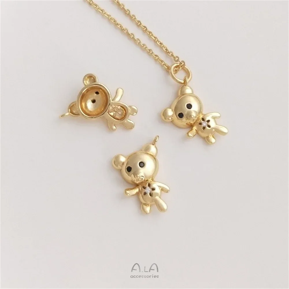 

14K Gold Inlaid Zircon Cute Teddy Bear Pendant Handmade DIY Bracelet Necklace Earring Pendant K200