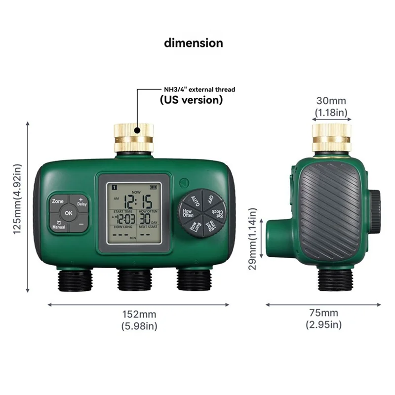 ABWM-3-Way Automatic Water Timer Garden Irrigation Watering System Independents Control Sprinkler NH3/4Inch External Thread