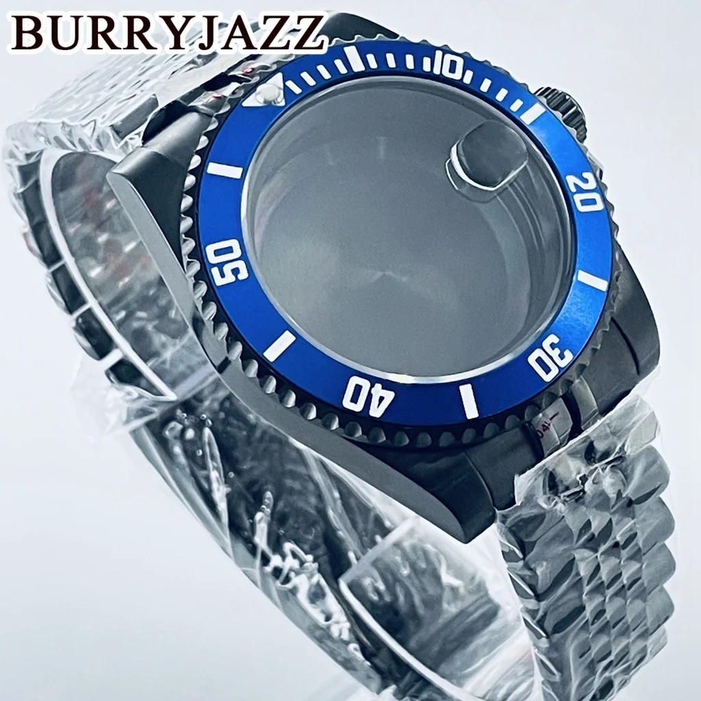 BURRYJAZZ 40mm SUB GMT Caso NH35 NH36 NH34 NH38 NH70 NH72 ETA2824 PT5000 Relógio Caixa De Vidro De Safira Moldura De Alumínio