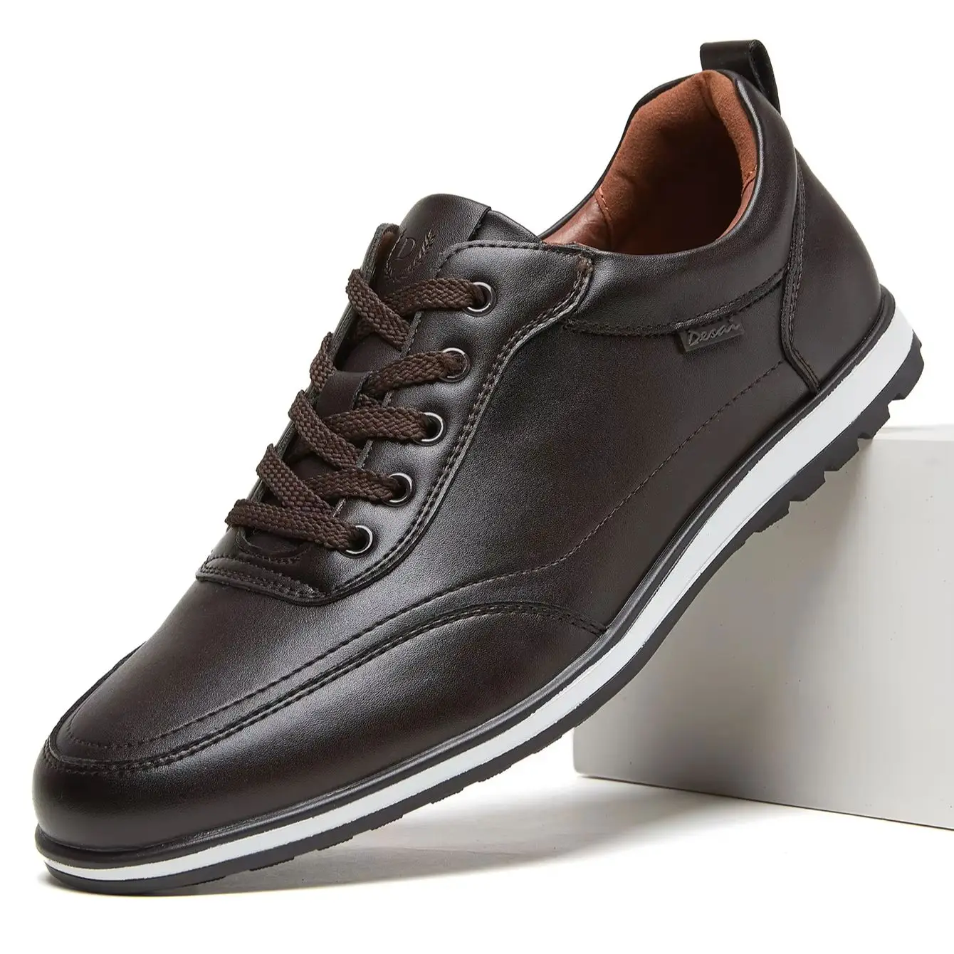Desai Men Simple Comfort Sneakers, Lace Up Lightweight Casual Board Shoes, Trendy Fashion Leather Dress Footwear for Daily