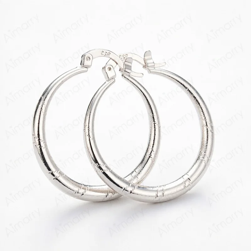 Women's Bamboo Patterned Earrings, 925 Sterling Silver