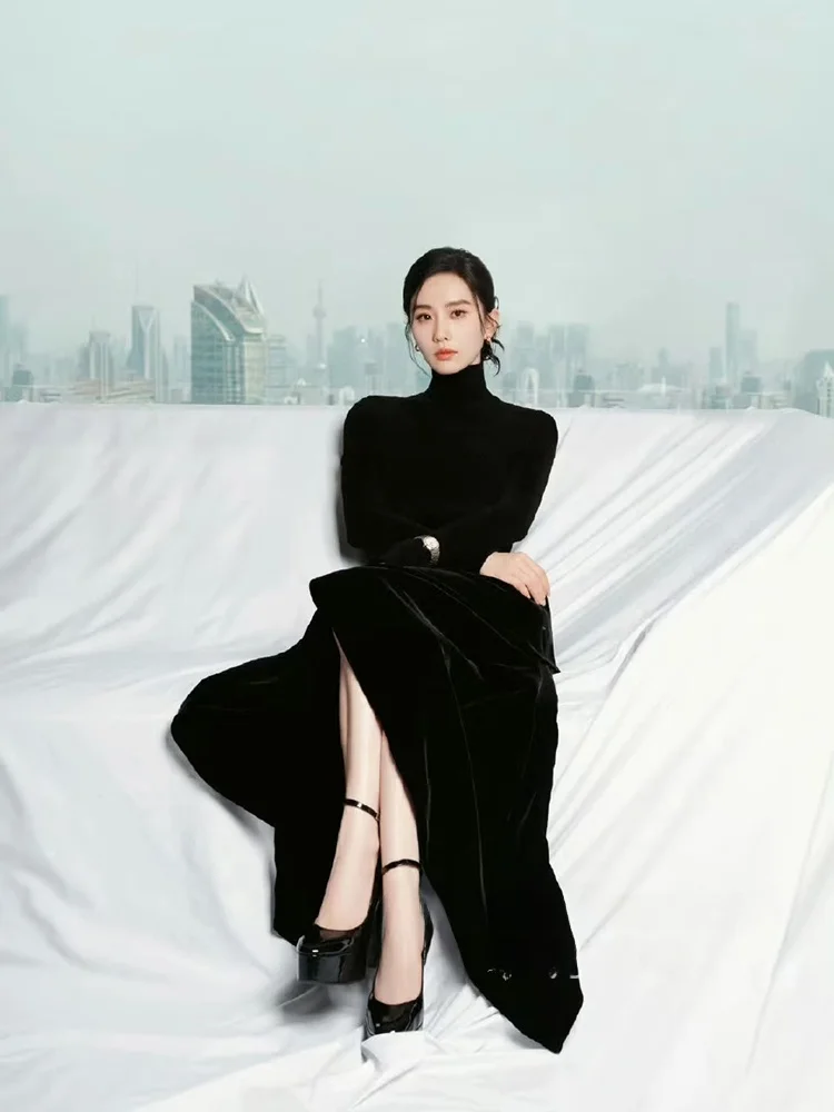 

Новый тонкий вязаный свитер King's Gift с высоким воротником, однотонный, универсальный, с воротником-стойкой, женская базовая кофта для повседневной носки