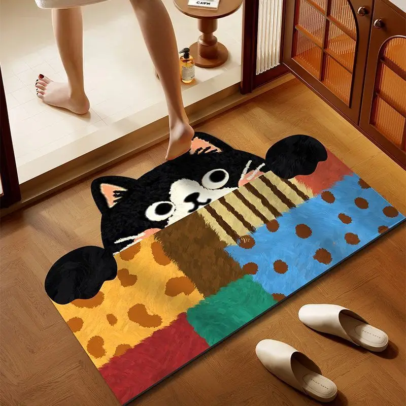 Dopamine Living Room Kitten Bathroom Doormat, Absorbent and Non-Slip Irregular-Shaped Entryway Doormat, Home Decor