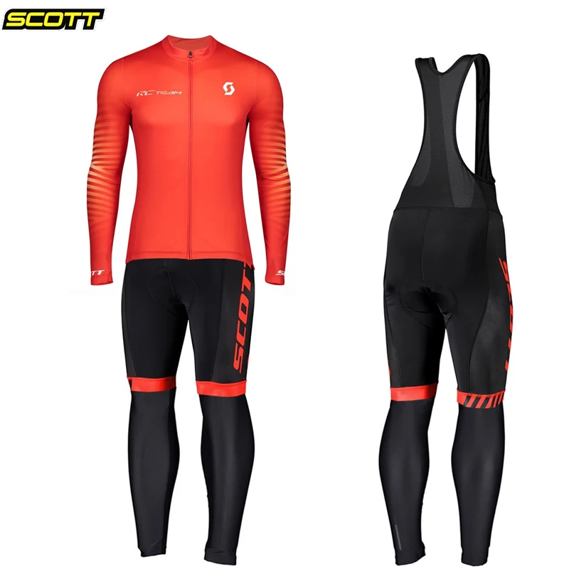 SCOTT Cycling Jersey Man Long Sleeve Pants Set Maillot Skinsuit Men Men\'s Wear Bicycles Clothing Bib Autumn Suit Bicycle Padding