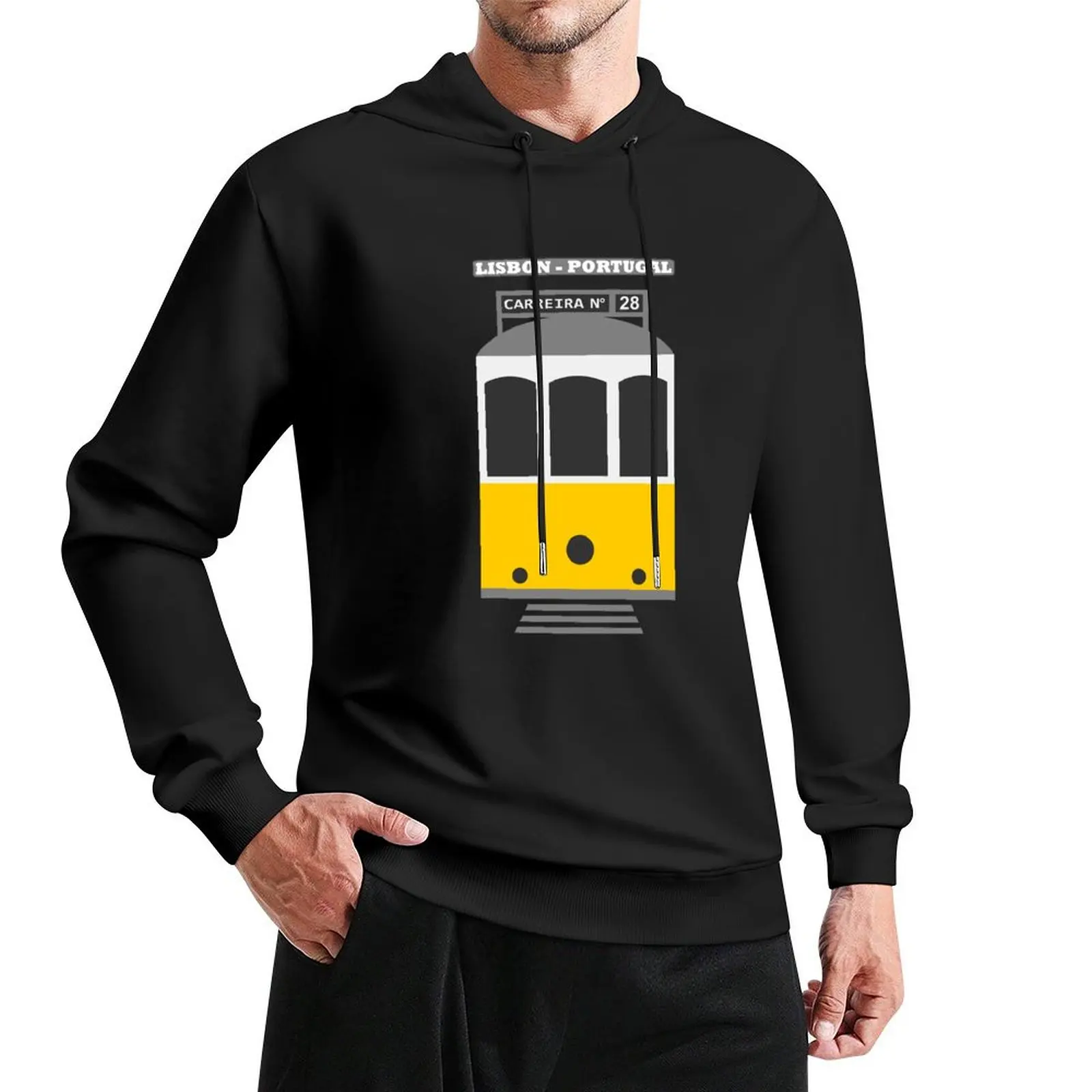 

Lisbon tram - Elétrico de Lisboa - Carreira 28 (with city name, on black) Pullover Hoodie mens clothes blouse hoodie man