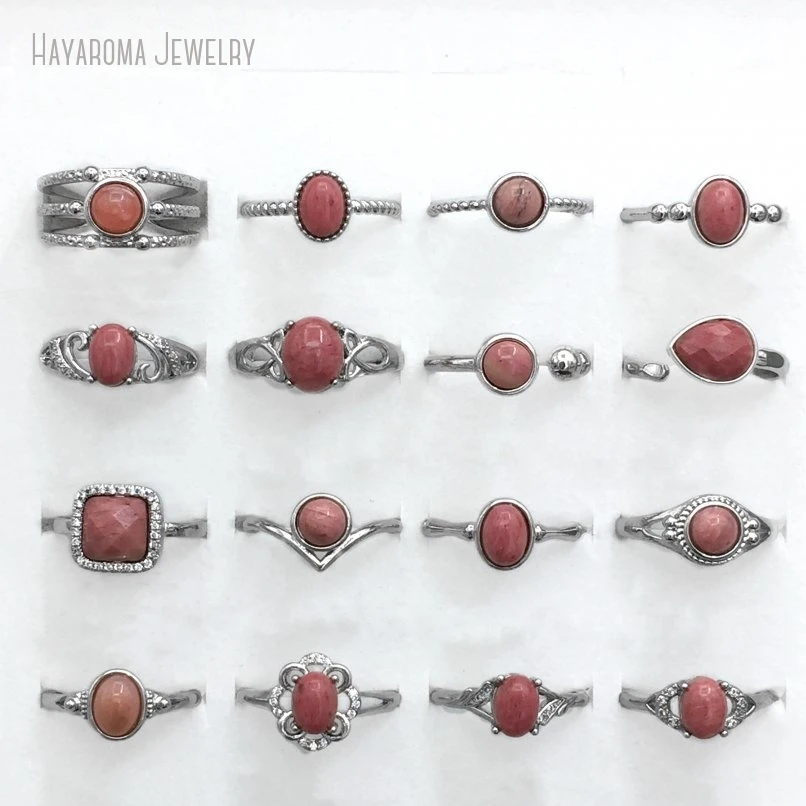 10Pcs Semi-precious Stone Rhodonite Geometric Wholesale Ring RM51250