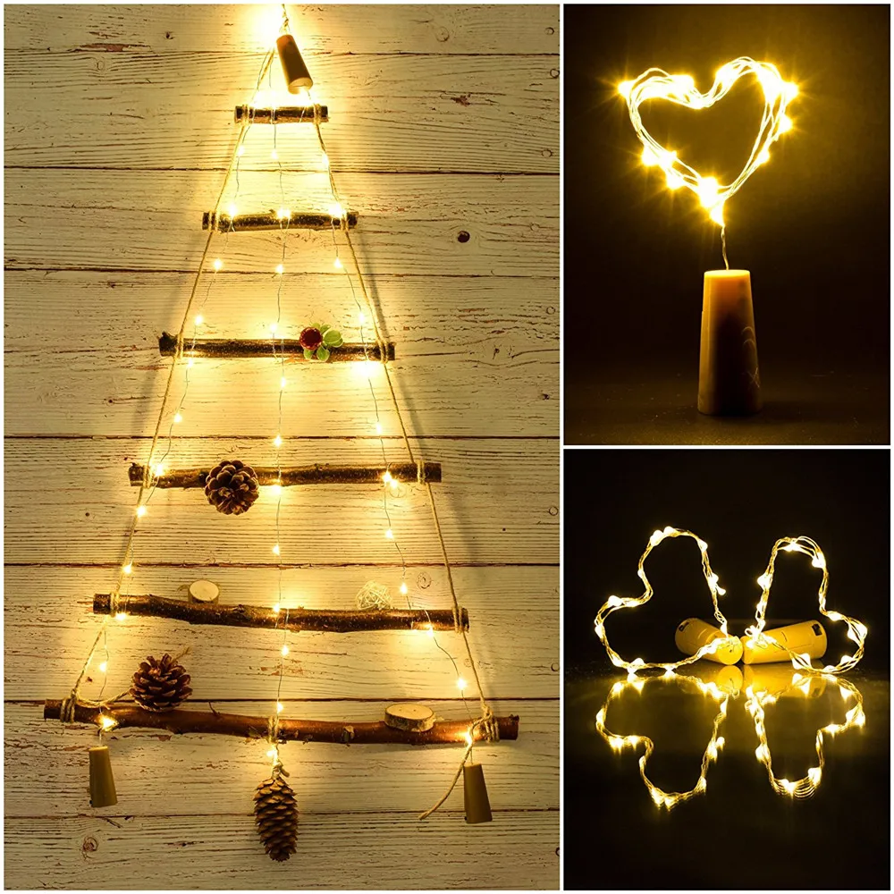 10PCS 2M LED Cork Wine Bottle Fairy Lights AA Battery Copper Wire String Lights Christmas Decoration Garland For Party Wedding