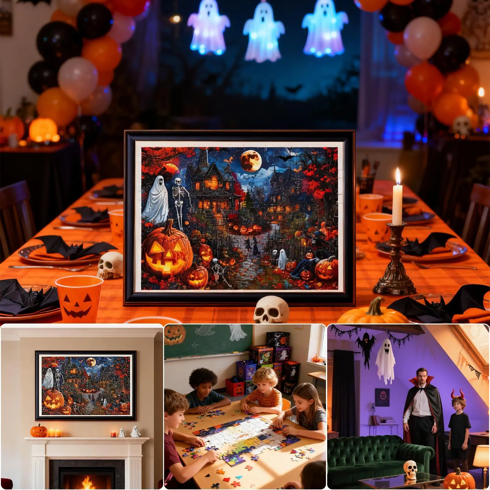 Quebra-cabeça de halloween, 1000 peças, casa assombrada, brinquedos educativos, jogo de tabuleiro para lazer, decoração de outono, festa familiar interna