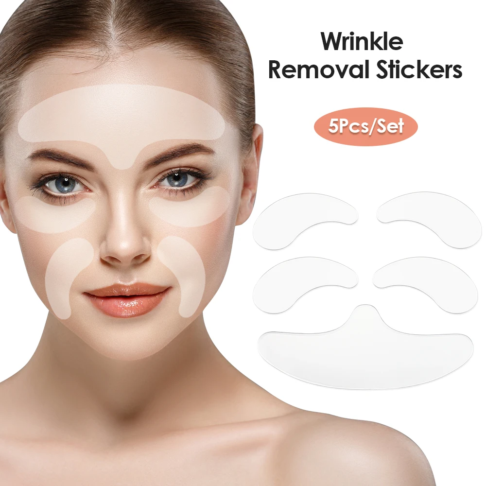 Reusable Silicone Wrinkle Removal Sticker Facial Lifting Strips Set Forehead Neck Line Remover Eye Patches Anti Aging Skin Pads