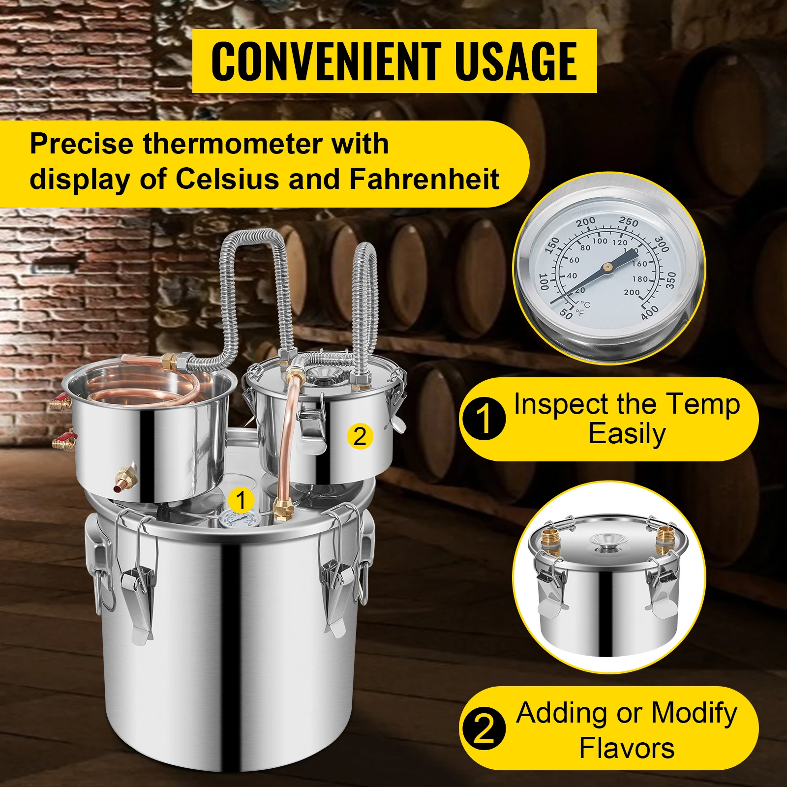 VEVOR 12L 20L 30L Rượu Chưng Cất Máy Bia Sản Xuất Bia Thiết Bị Tự Làm Rượu Vang Moonshine Bộ Máy Đựng Bộ Thiết Bị Gia Dụng