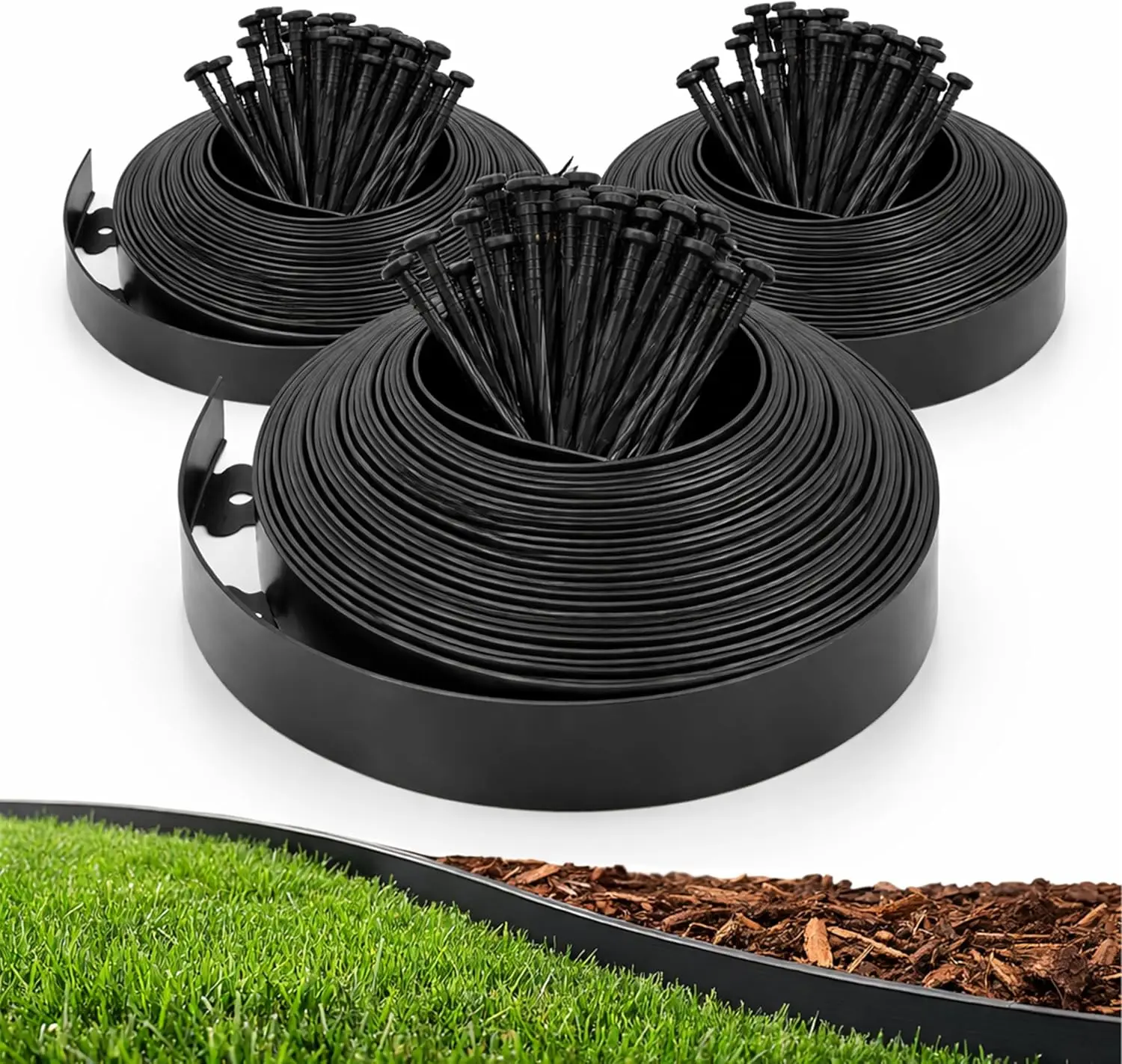 

1.5" x 100' Garden Edging Kit with 120 Spikes, No Dig Lawn Border for Easy Installation