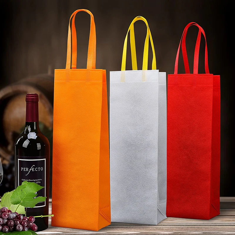 Non-wovens Champagne Beer Waterproof Gift Bag Brand New Color Single Bottle Red Wine Bottle Hand Handle Packaging Pouches