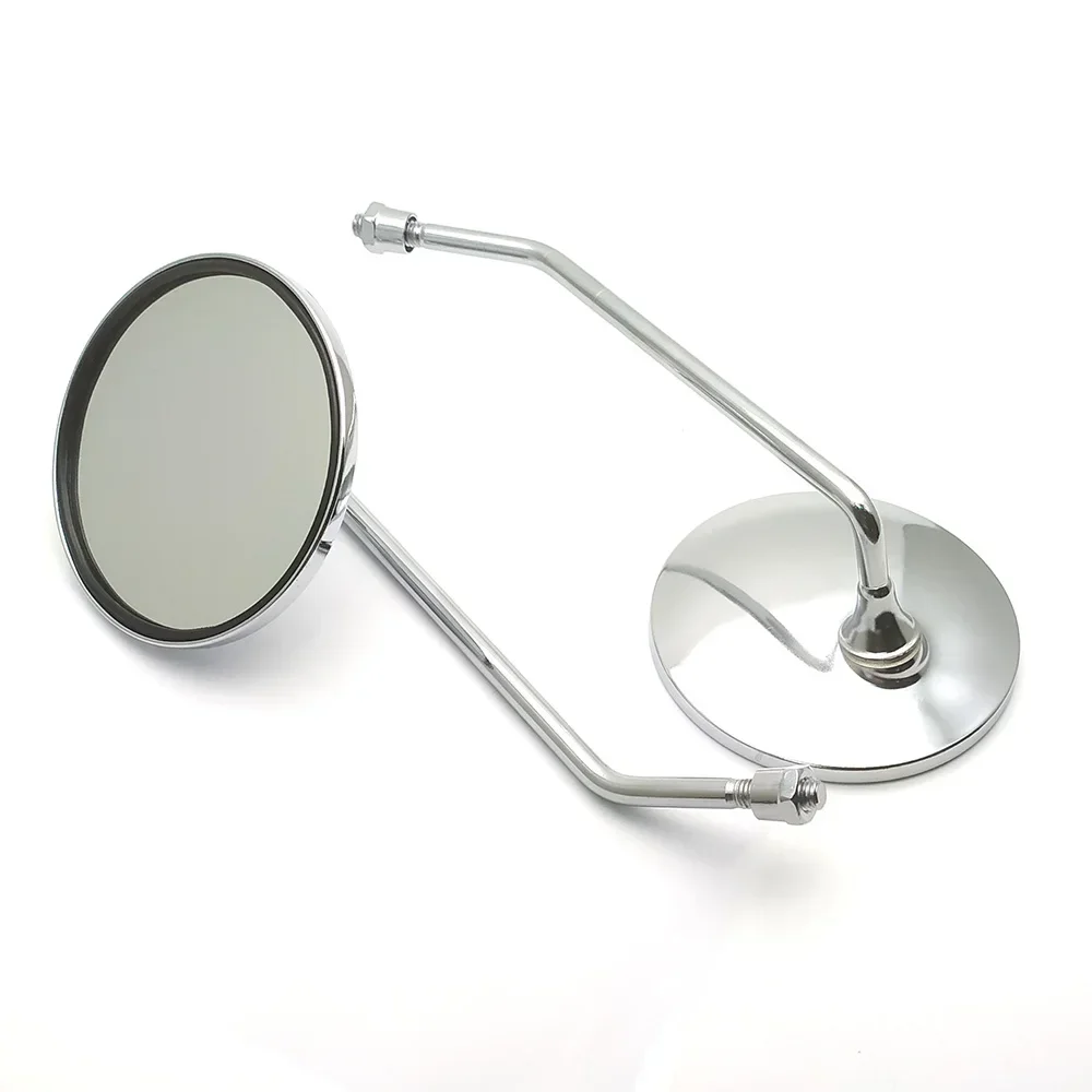 A Pair Chrome Motorcycle Scooter Mirrors Universal Motorbike Rear View Mirror 8mm Thread Round Oval Convex Mirrors