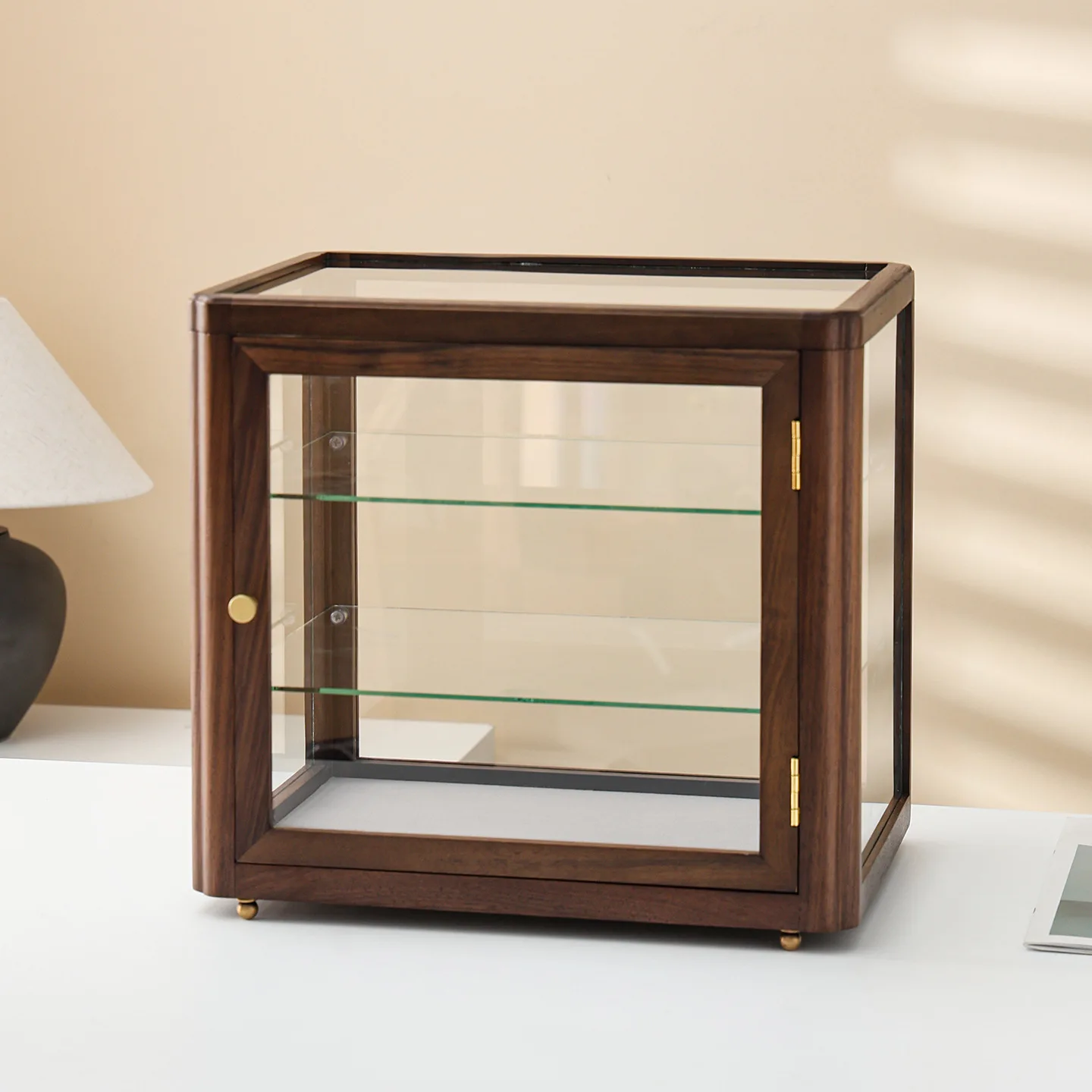 North American black walnut glass display , desktop play figure ornament, storage cabinet, tea set cup dust