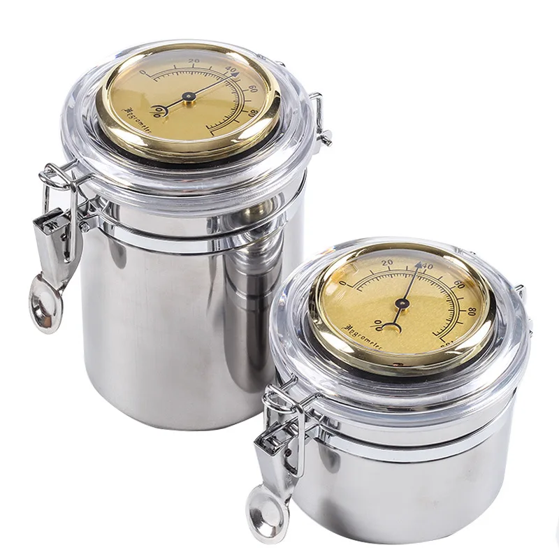 Stainless Steel Stash Box Jar With Hygrometer Airtight Smell Proof Container With Lid Storage For Herb Tobacco