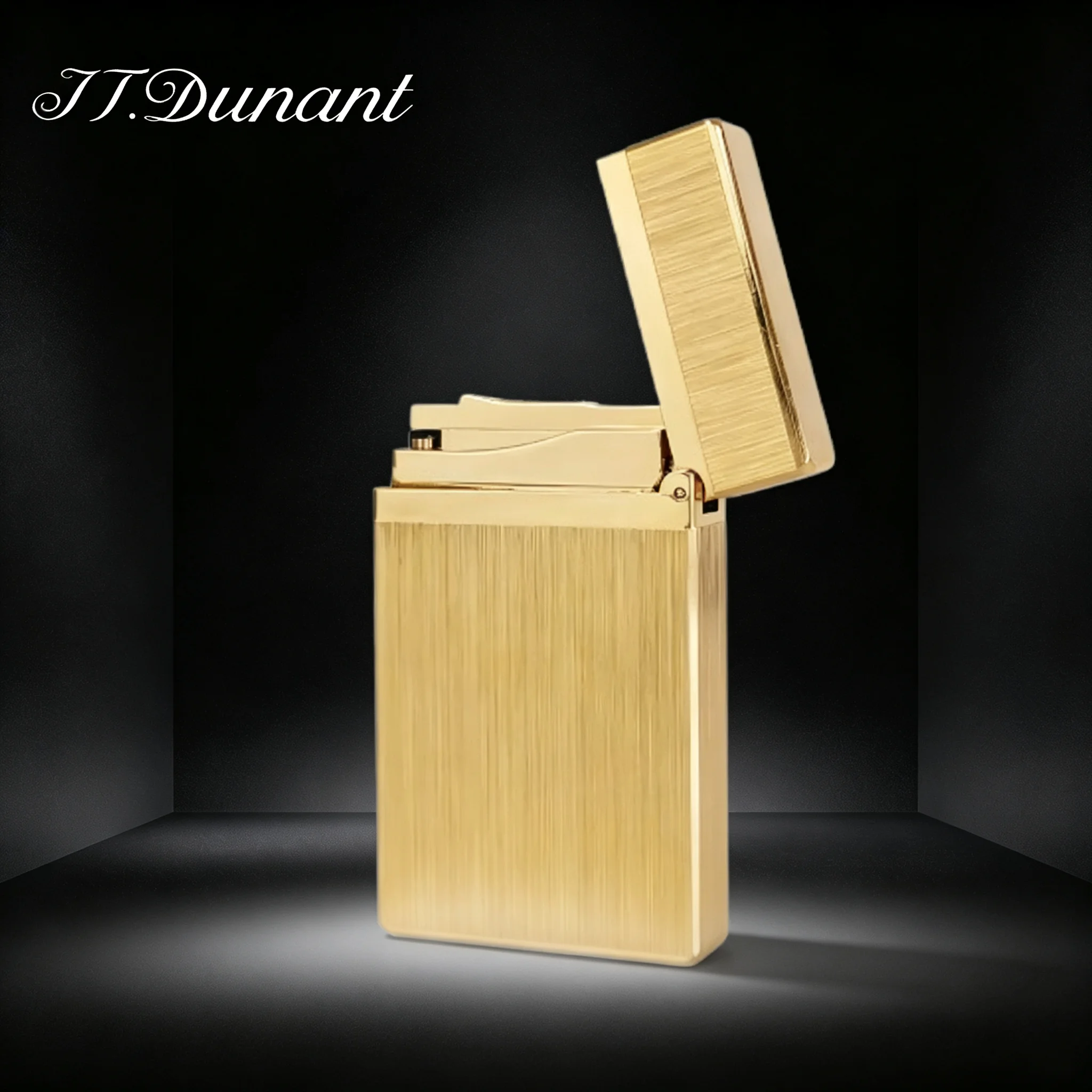 JT.Dunant Lighter Silver Brushed Metal Lighter Vertical Stripe Refillable Butane Gas Lighter  Cigarette Cigar Collection Gift