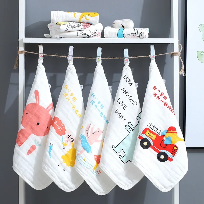 5pcs/lot 6 Layer Muslin Squares Towel Cotton Baby Towel Handkerchief Kids Infant Wipe Cloth Newborn Baby Face Towel Bibs Feeding