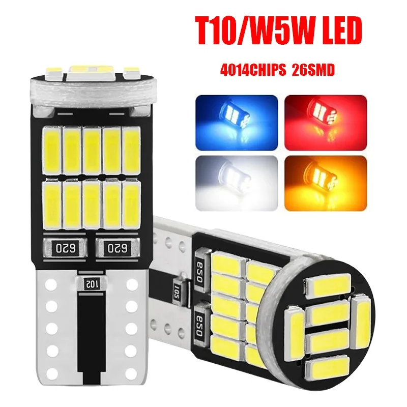 2x High Bright T10 W5W Led Car Light 26smd 4014 Chip Lamp Bulb Automobile Accessories License Plate Lighting White 6000K 12v