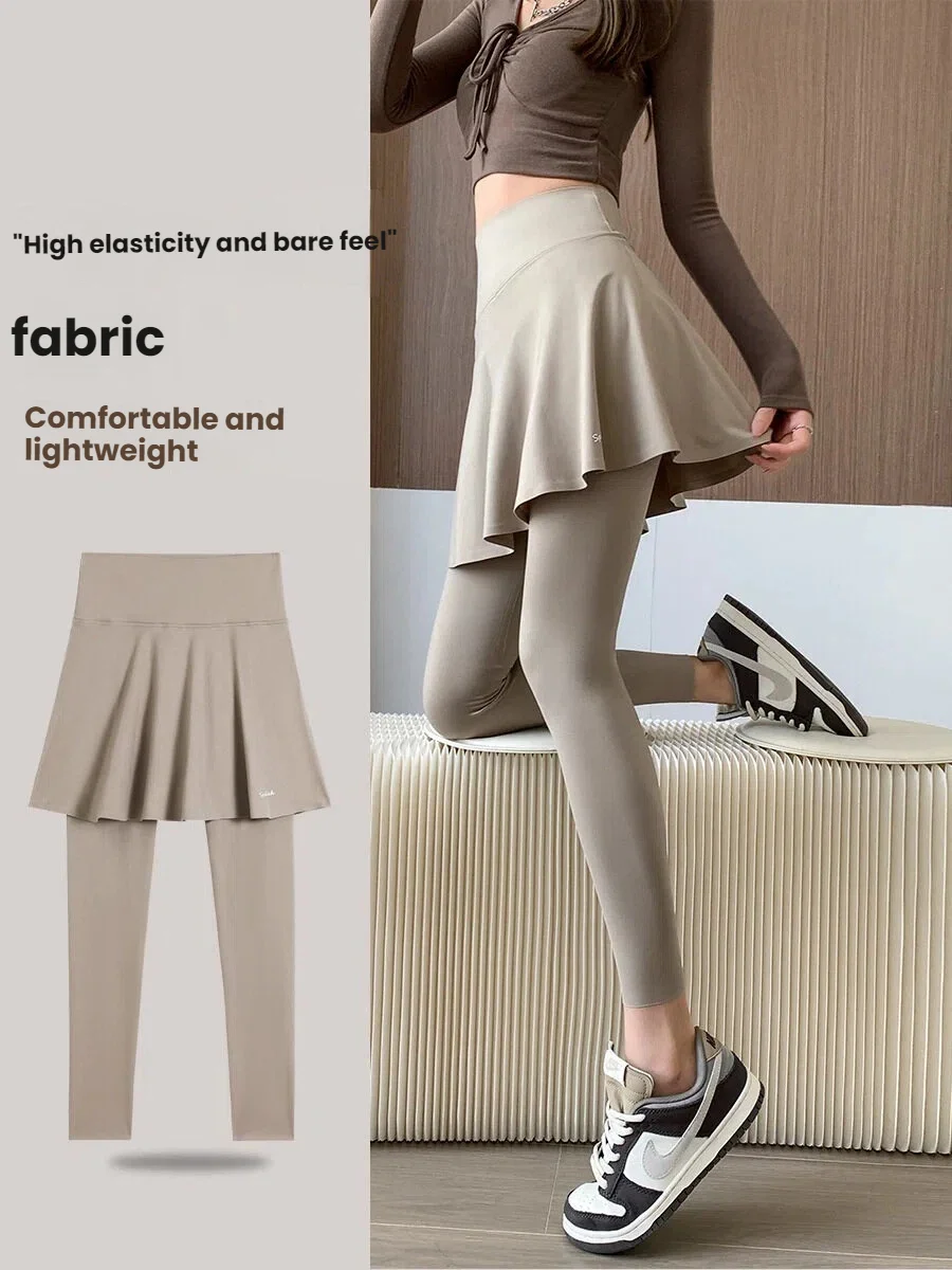 กางเกงกระโปรงผู้หญิง ทรงสลิม เอวสูง แบบเลกกิ้งโยคะ ชายกระโปรงทรงฉลาม ช่วยเก็บหน้าท้อง เหมาะสำหรับออกกำลังกาย วิ่ง และฟิตเนส