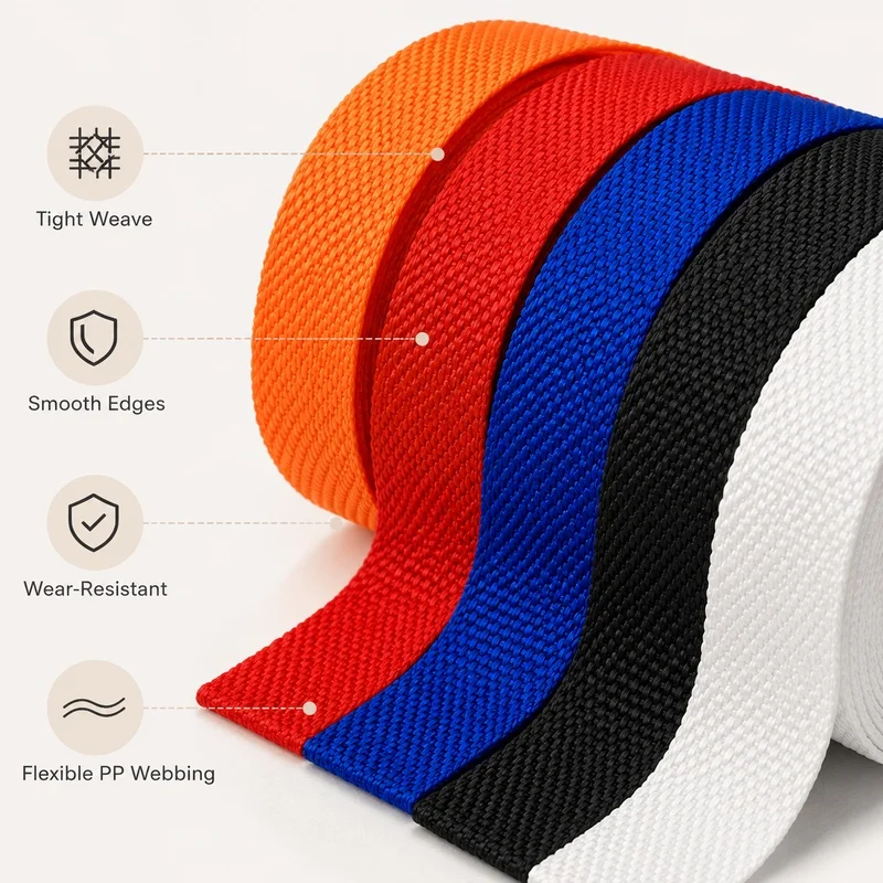 10-40Meters 20-50mm Polypropylene Webbing Strap 1.1mm Thick PP Ribbon Band for Backpack Seat Belt Sling Replacement Sewing Craft