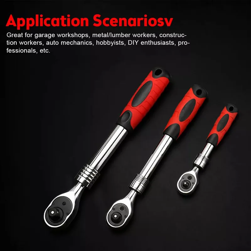 1/4 1/2 3/8 72-Tooth Carbon Steel Retractable Ratchet Wrench Automatic Quick Release Spanner Multifunctional Hand Repair Tools