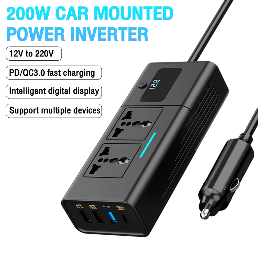 

1pc 12v To 220v Car Inverter 00w Multi-functional Car Power Converter for Vehicles